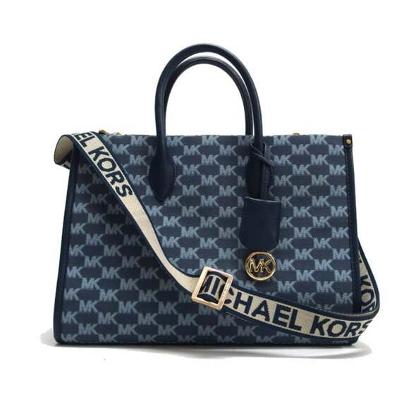 Michael Kors MK Signature Tote Bag Blue x Navy